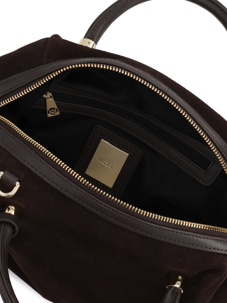 Bolso de ante marrón y piel auténtica con llavero WENNY