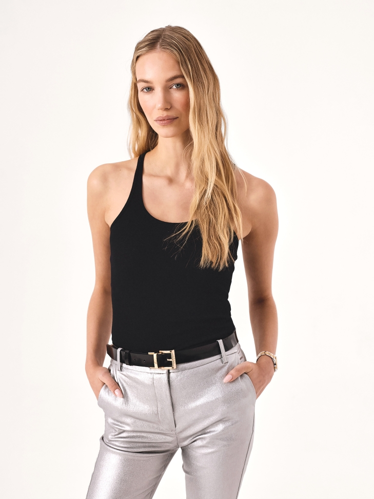 Cinturón de cuero negro y dorado de doble cara MOCA