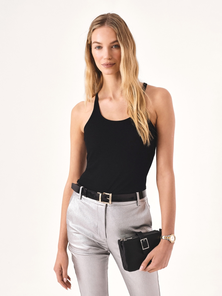 Cinturón de cuero negro y dorado de doble cara MOCA