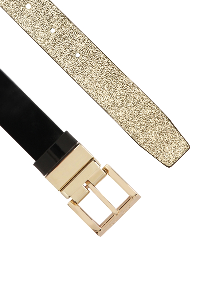 Cinturón de cuero negro y dorado de doble cara MOCA