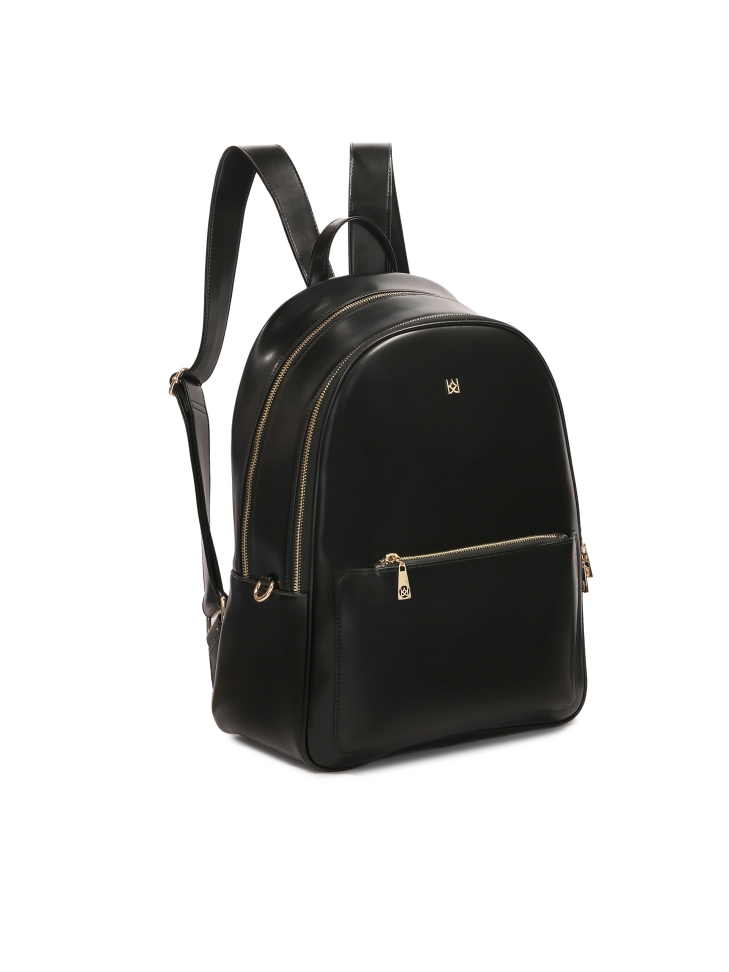 Mochila de piel negra con bolsillo delantero OAKLYNN