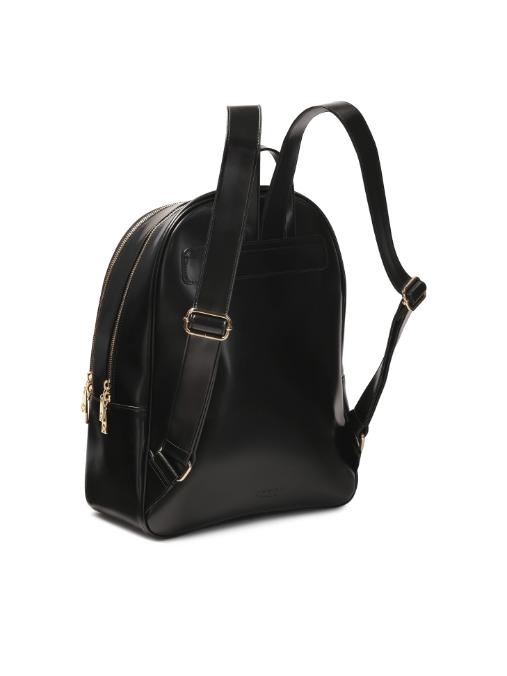 Mochila de piel negra con bolsillo delantero OAKLYNN
