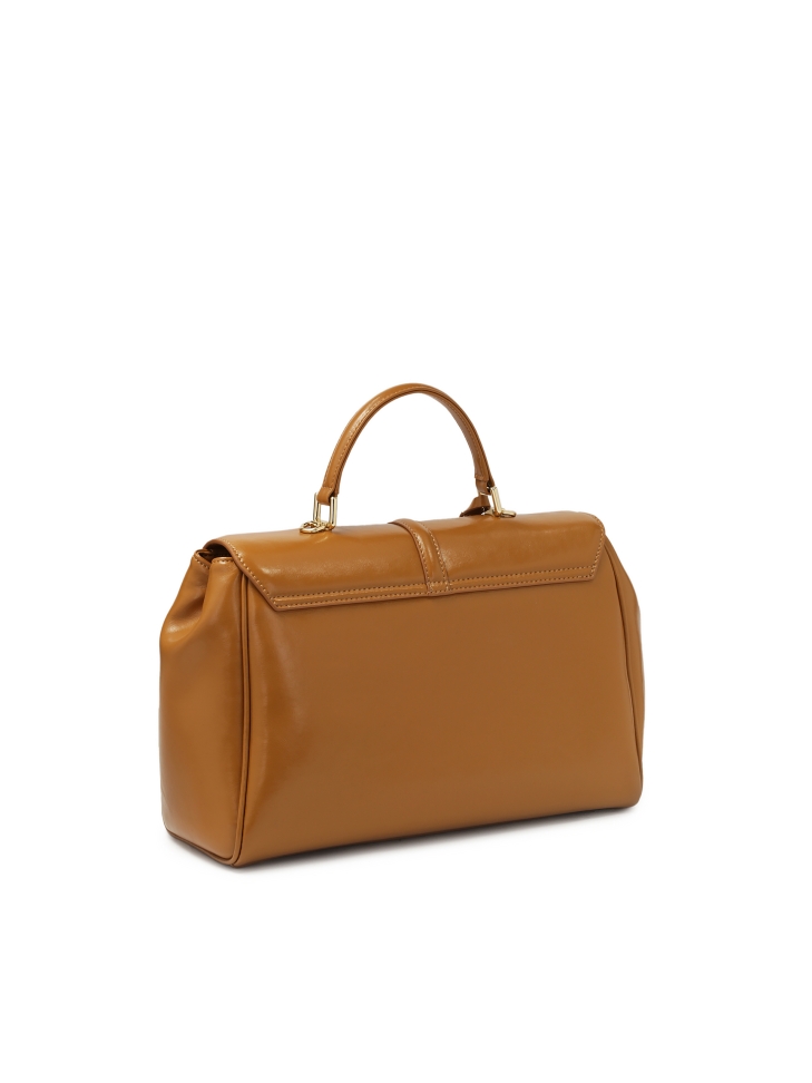 Bolso de piel marrón con elegante cierre INEZ