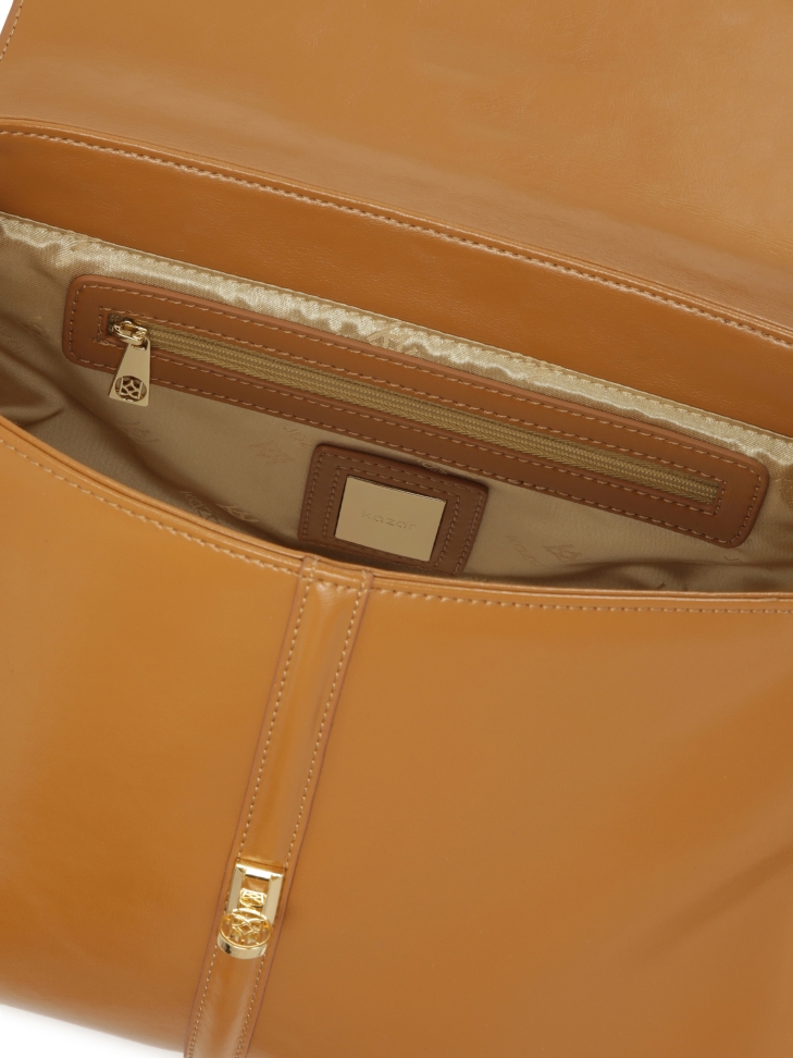 Bolso de piel marrón con elegante cierre INEZ