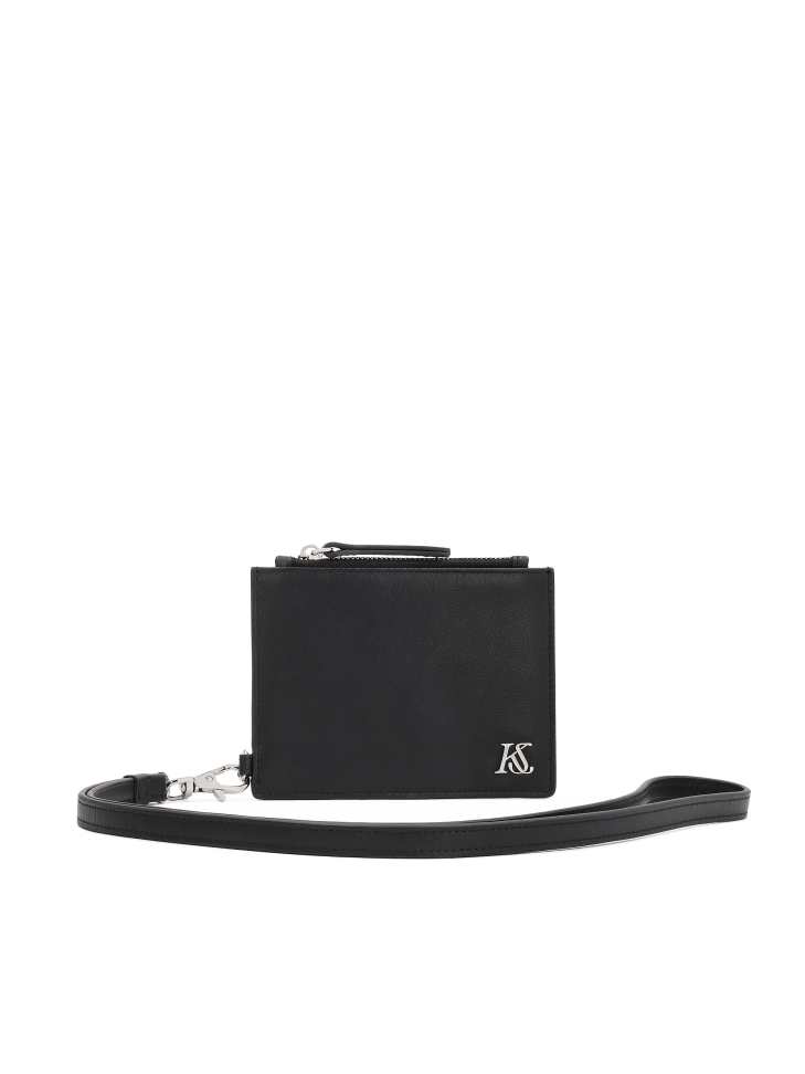 Tarjetero de piel negra con correa desmontable y bolsillo con cremallera KS CHARENTE