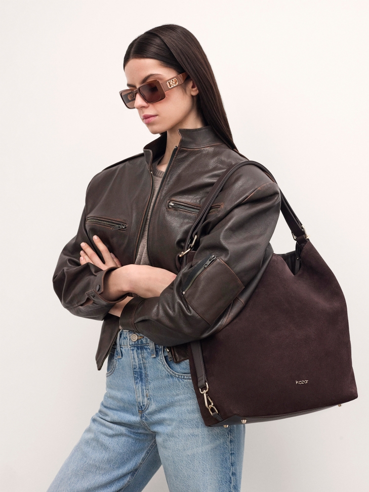 Bolso de ante natural marrón de diseño minimalista JERRIAR