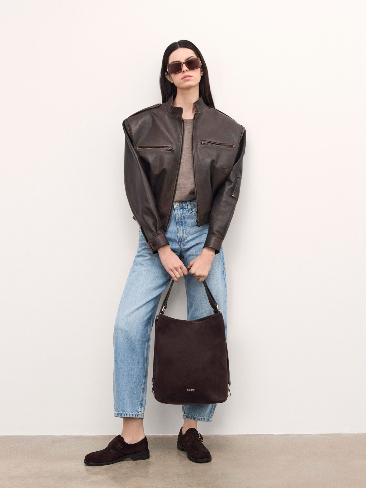 Bolso de ante natural marrón de diseño minimalista JERRIAR