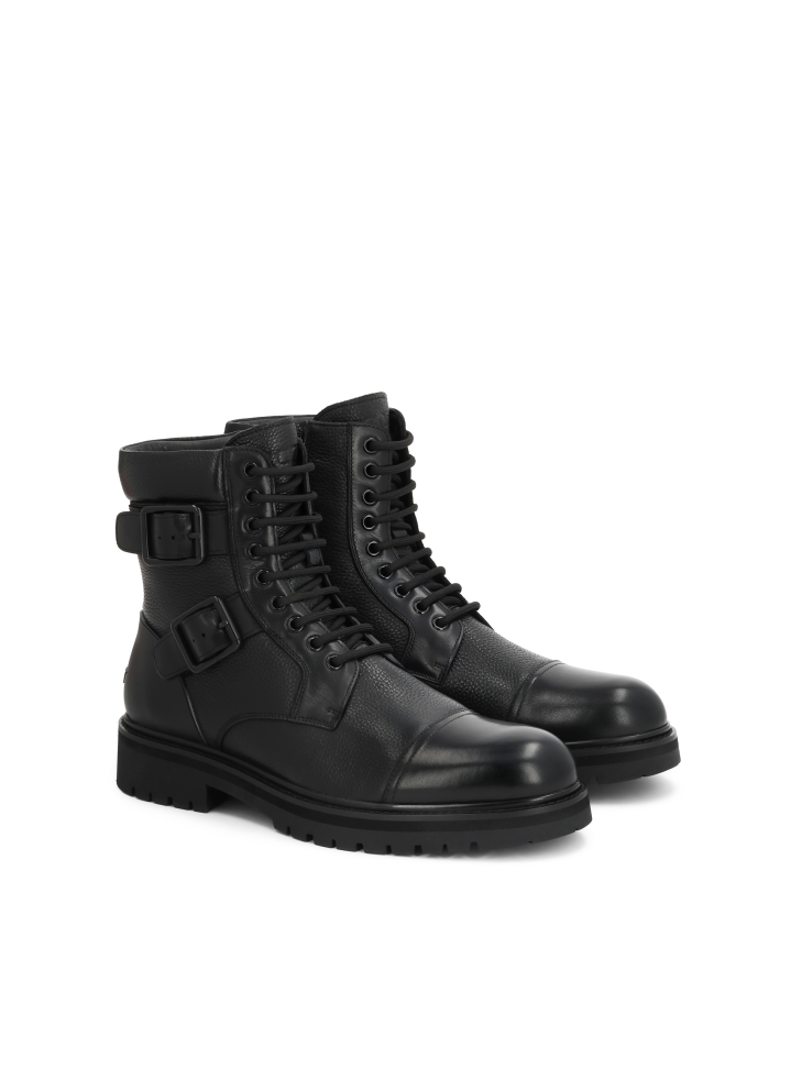 Botas de hombre de piel negra con hebillas y parte superior con cordones ILLTES