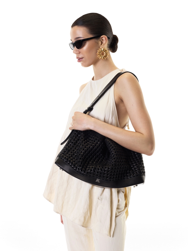 Bolso negro de piel trenzada KS CELENE
