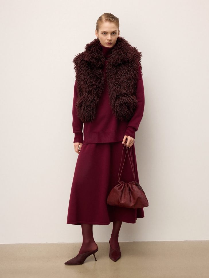 Mules de tacón de aguja granate con cerdas naturales KS ELYSIE