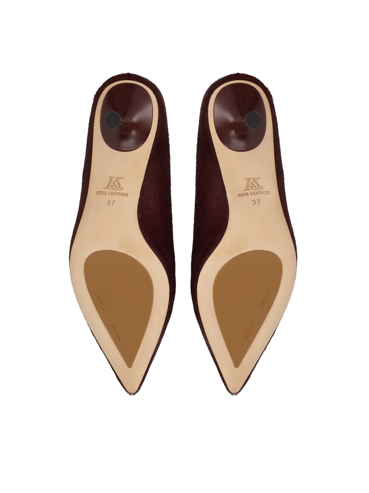 Mules de tacón de aguja granate con cerdas naturales KS ELYSIE