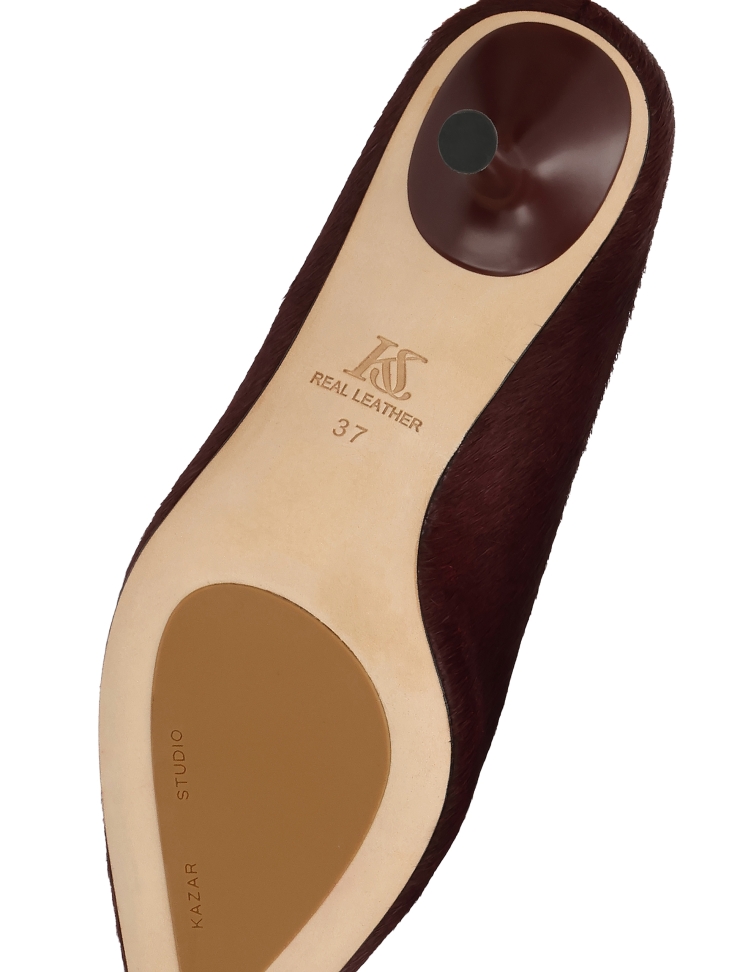 Mules de tacón de aguja granate con cerdas naturales KS ELYSIE